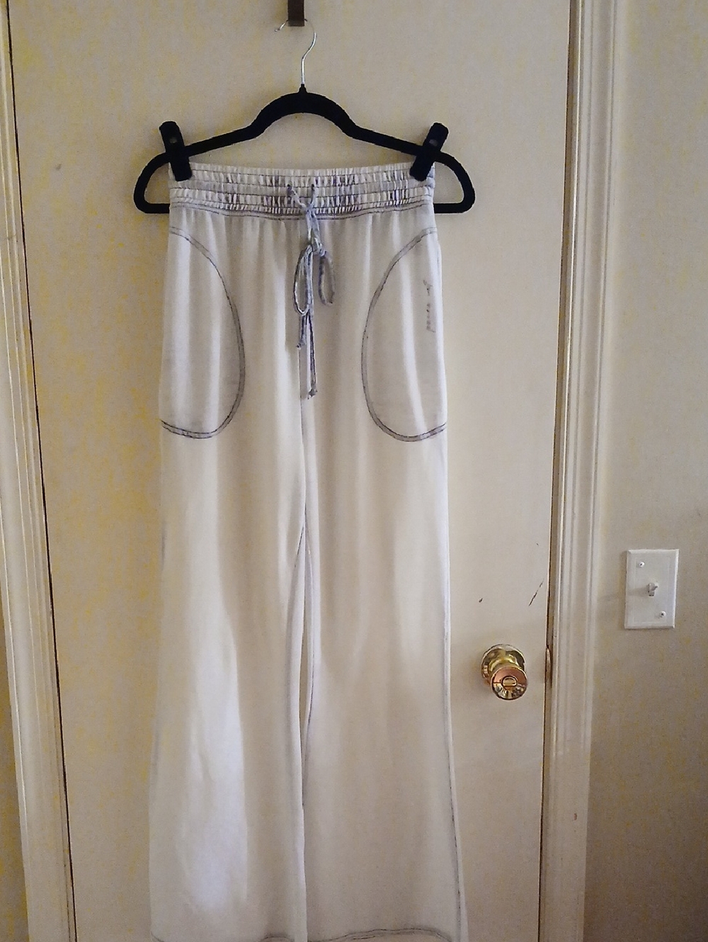 Wide Leg Sheer Drawstring Pants in Off-White
